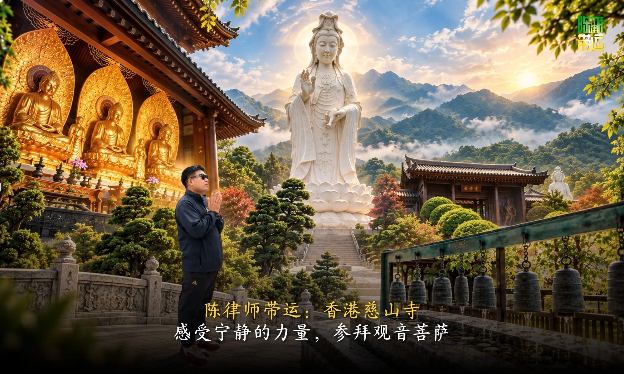 标题：陈律师带运：香港慈山寺，感受宁静的力量，参拜观音菩萨