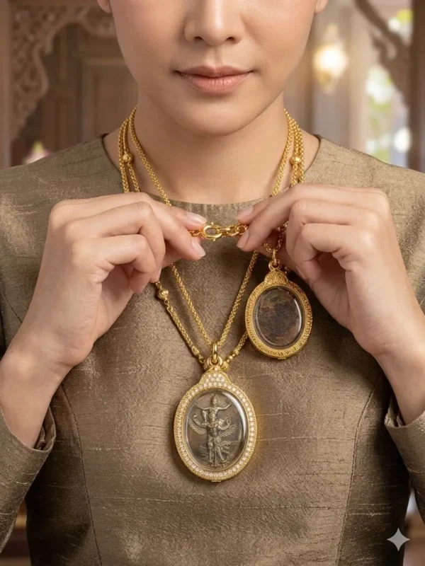 เหรียญพระราหูทรงครุฑ รุ่นปาฏิหาริย์ดวงชะตา เลี่ยมกรอบพร้อมฐานแขวน