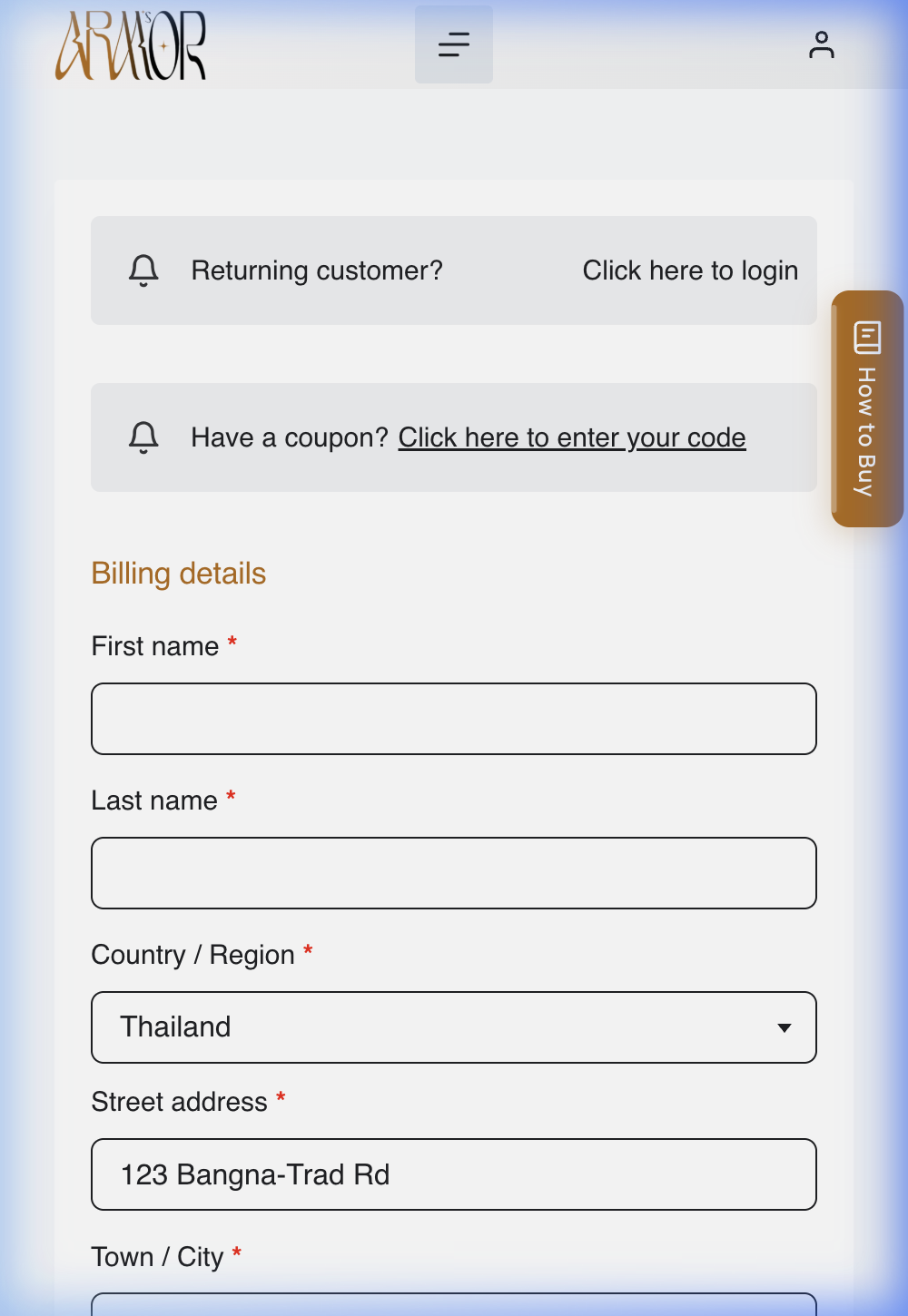 วิธีสั่งซื้อ กรอกข้อมูลการเรียกเก็บเงินและจัดส่ง (mobile)
